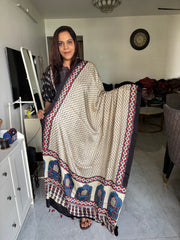 Natural dye Hand-blocked modal silk ajrakh dupatta with tazzles