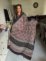Load image into Gallery viewer, Natural dye Hand-blocked modal silk ajrakh dupatta with tazzles
