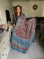 Load image into Gallery viewer, Natural dye Hand-blocked modal silk ajrakh dupatta with tazzles
