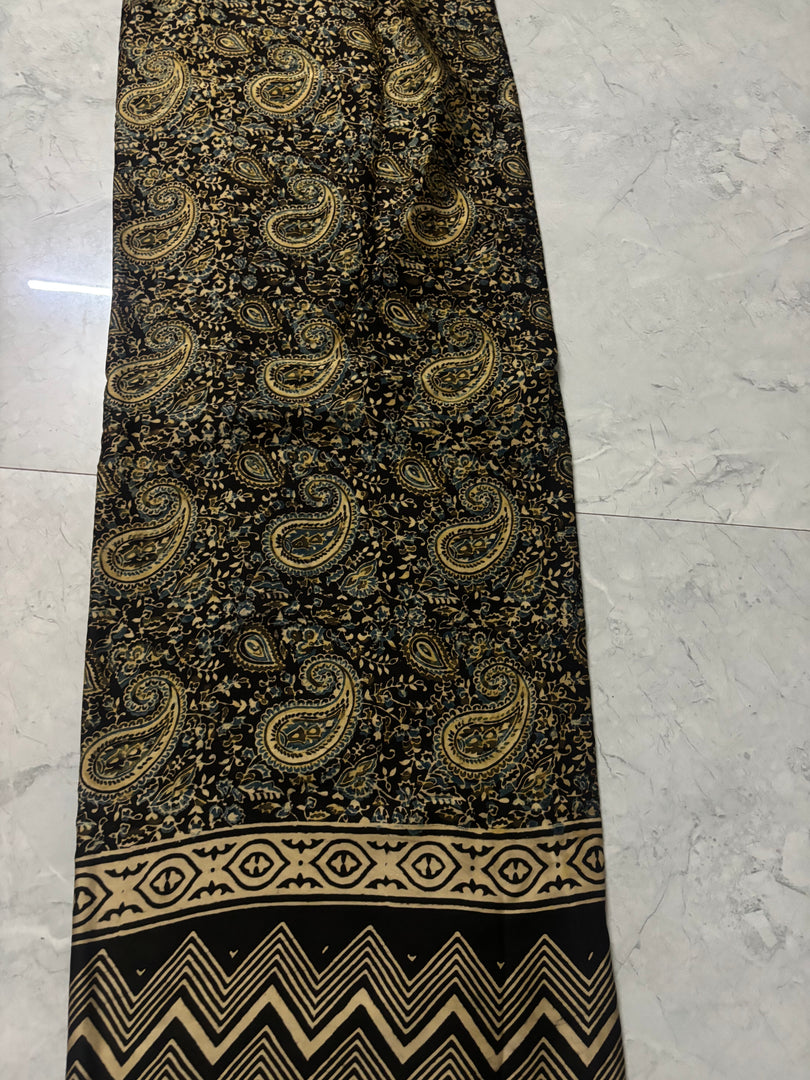 Natural dye modal silk ajrakh fabric with border 3 m