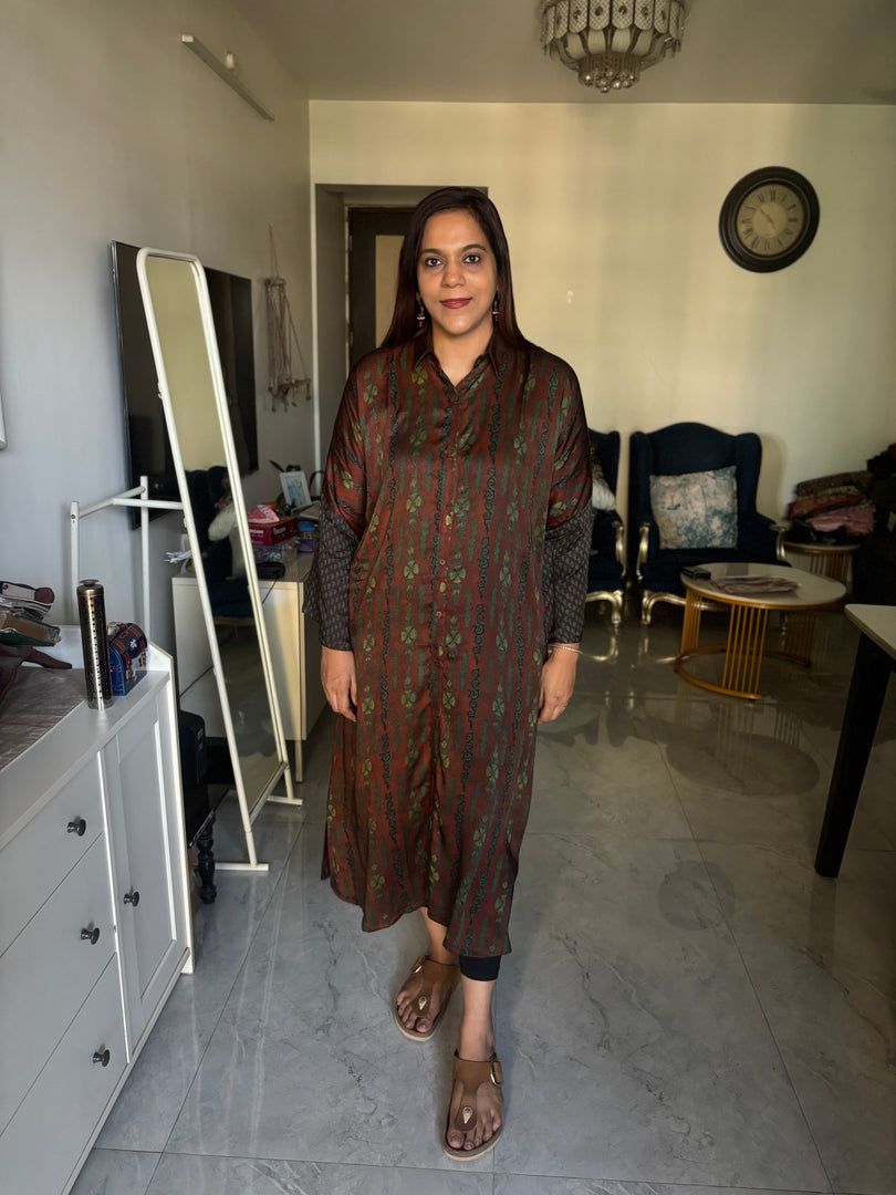 Vanaspathi handblocked modal silk kaftan shirt dress