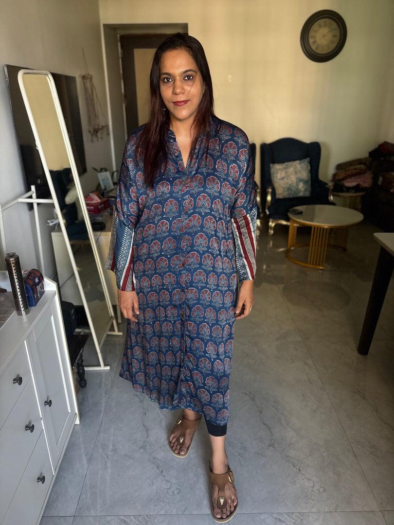 Vanaspathi handblocked modal silk kaftan shirt dress