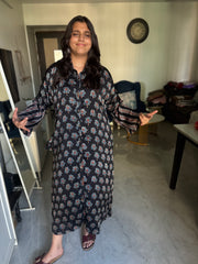 Vanaspathi handblocked modal silk kaftan shirt dress