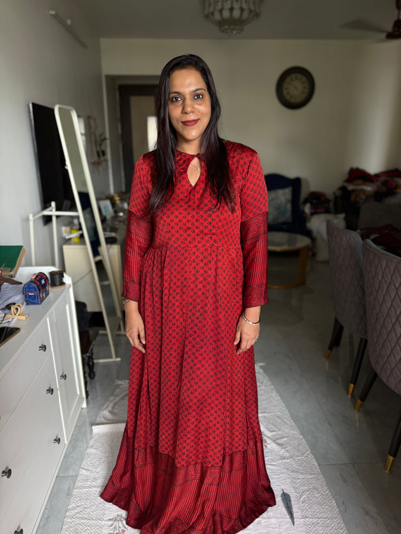 Designer style modal silk ajrakh gown