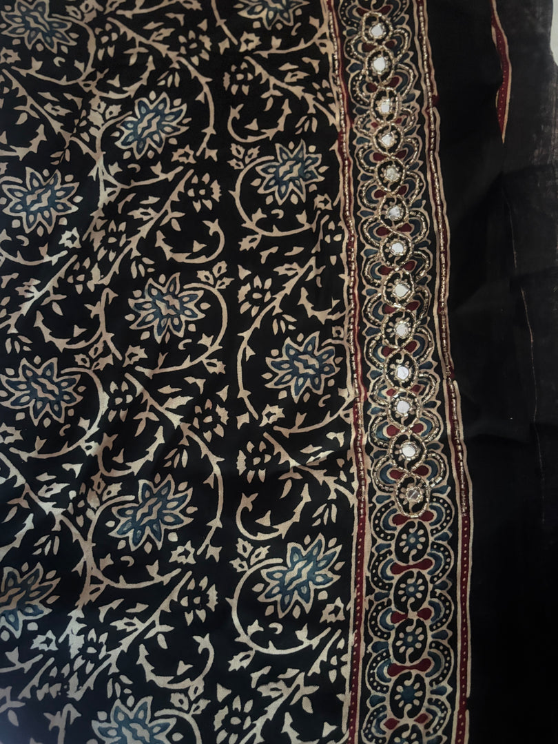 PREBOOKING open 30-35 working days to dispatch Handworked natural dye modal silk ajrakh saree with tazzels and blouse piece