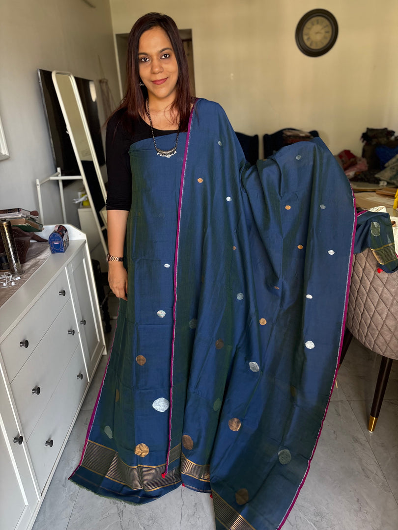 Pure cotton handwoven jamdani polka dots top and dupatta Mf0078