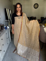 Load image into Gallery viewer, Pure linen handwoven jamdani top and dupatta with zari 2 piece set Mf0078