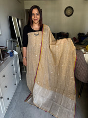 Pure linen handwoven jamdani top and dupatta with zari 2 piece set Mf0078