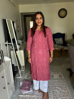 Load image into Gallery viewer, Premium quality rayon cotton chikankari  kurtha with luppi buttons
