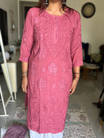 Load image into Gallery viewer, Premium quality rayon cotton chikankari  kurtha with luppi buttons
