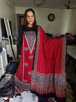 Load image into Gallery viewer, Mehnaz collection Designer style natural dye modal silk handblock ajrakh top and dupatta with tazzels MF0064
