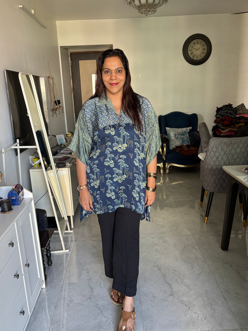 Natural dye handblocked vanaspathi modal silk shirt