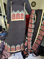 Mehnaz collection Designer style natural dye modal silk handblock ajrakh top and dupatta with tazzels MF0064