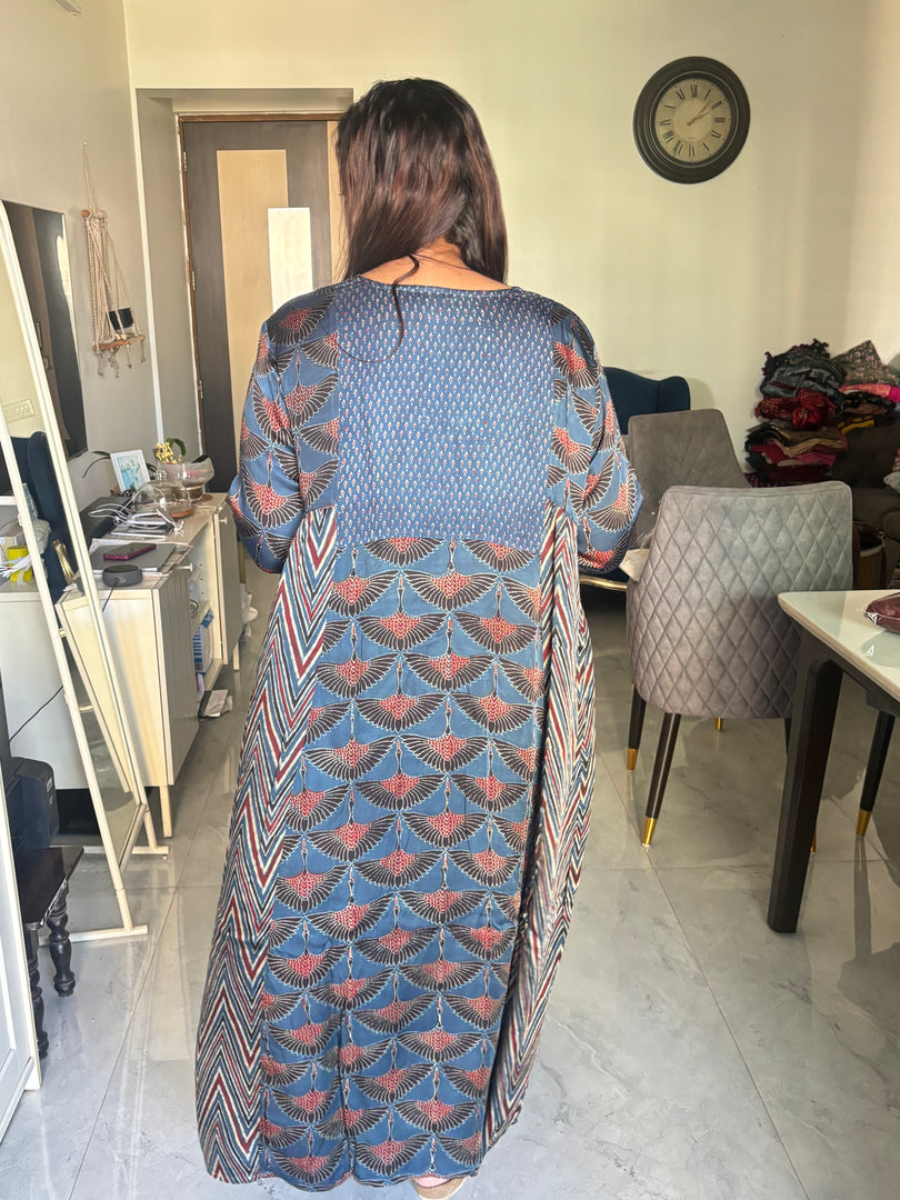 Natural dye vanaspathi handblocked modal silk long top/ frock