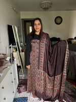 Load image into Gallery viewer, Natural dye modal silk ajrakh top with plain modal silk handworked mirror dupatta 2 piece set