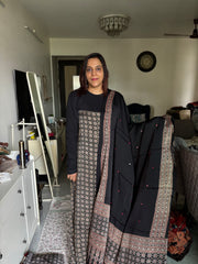 Natural dye modal silk ajrakh top with plain modal silk handworked mirror dupatta 2 piece set