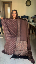 Load image into Gallery viewer, Natural dye modal silk handblocked ajrakh top with plain modal silk ajrakh dupatta with tazzels 2 piece set
