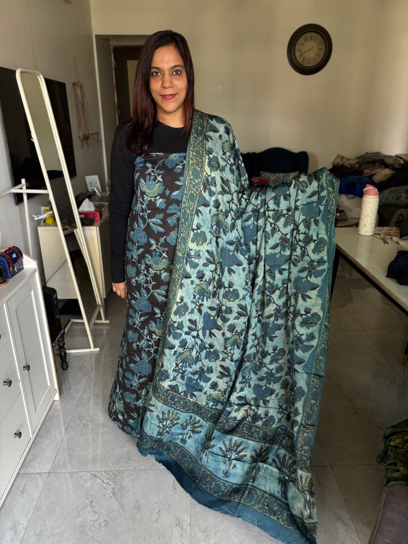 Pure vanaspathi handblocked modal silk 2 piece suit