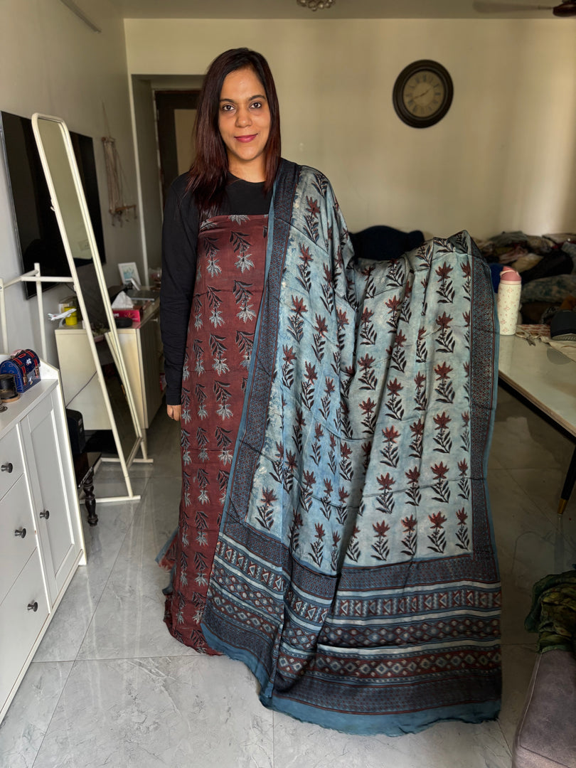 Pure vanaspathi handblocked modal silk 2 piece suit