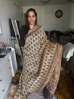 Load image into Gallery viewer, Natural dye Ajrakh hand block print  linen silk saree with blouse piece MF0066
