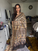 Load image into Gallery viewer, Natural dye Ajrakh hand block print  linen silk saree with blouse piece MF0066
