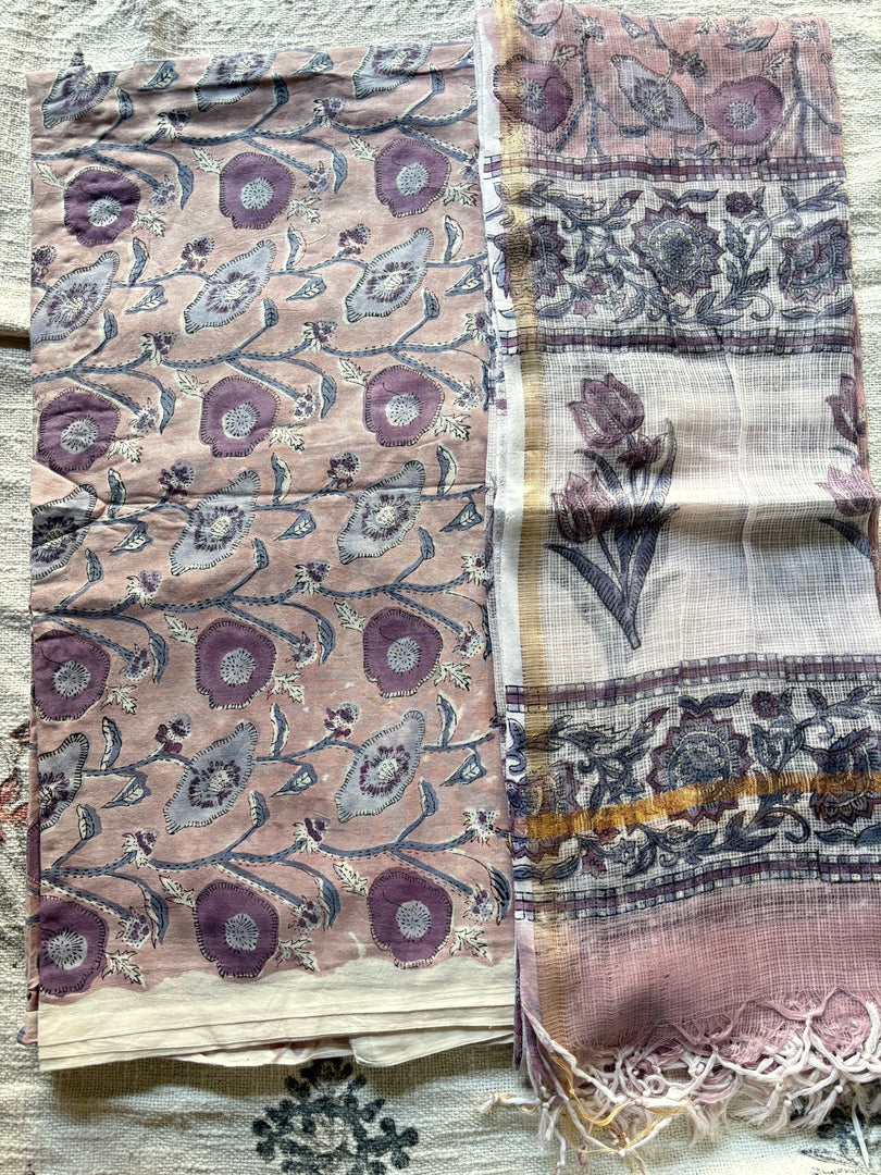 5 m handblock cotton fabric with Kota doria dupatta