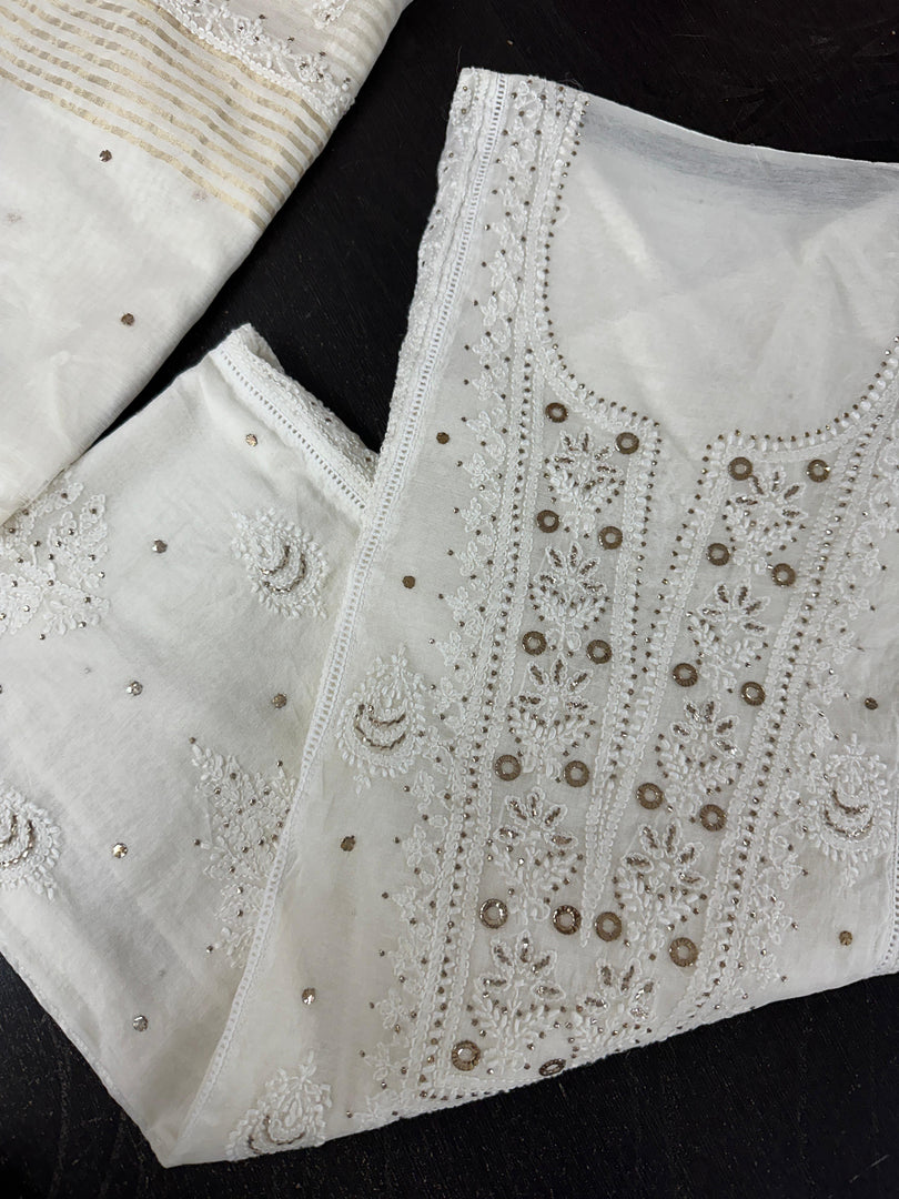 Beautiful soft Chanderi shirt and dupatta with lucknowi chikankari work and mukesh work
