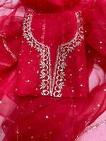 Load image into Gallery viewer, Beautiful soft pure organza silk shirt and dupatta with mukesh work
