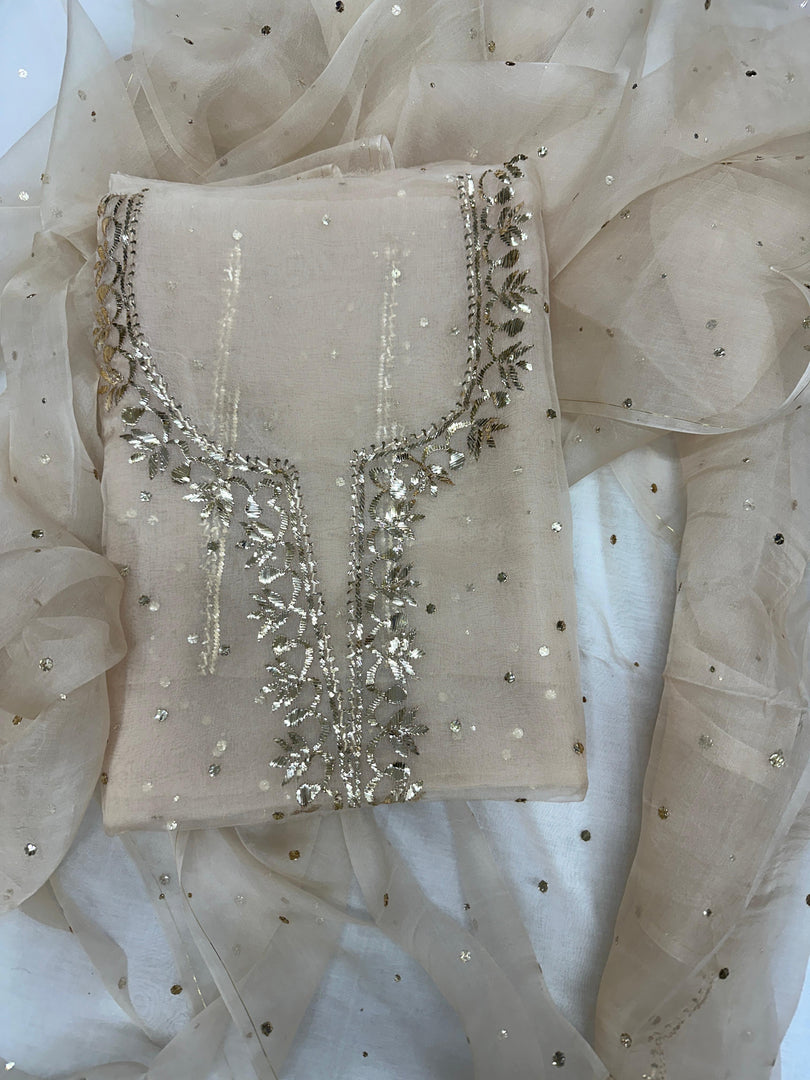Beautiful soft pure organza silk shirt and dupatta with mukesh work