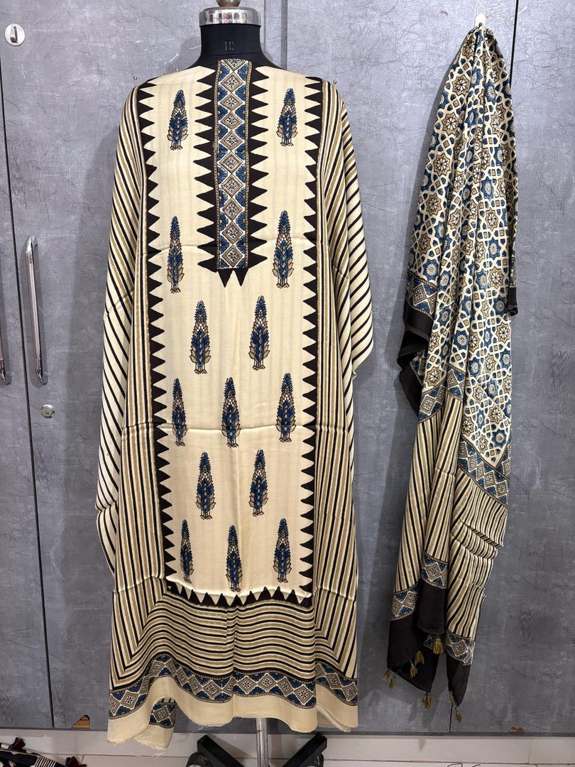 Designer style natural dye modal silk ajrakh top and dupatta 2 piece set