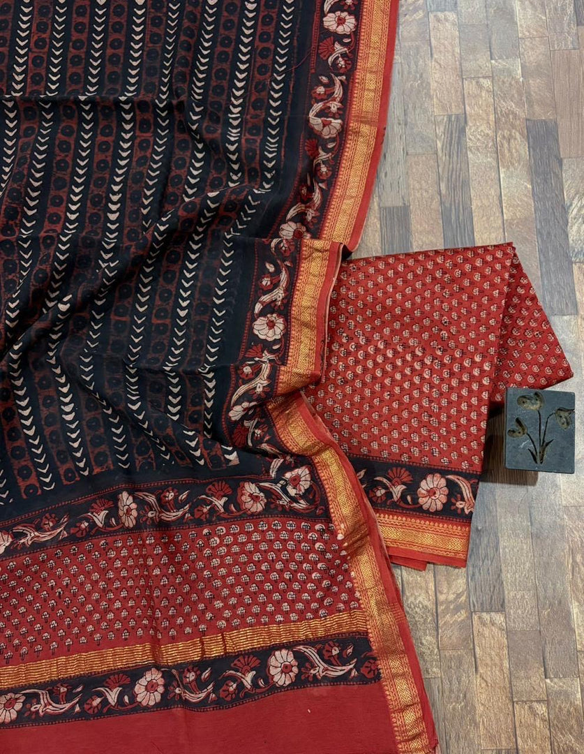 Maheshwari silk natural dye Bagru vanaspathi 3 piece set