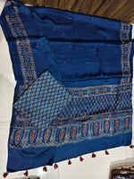 Load image into Gallery viewer, Natural dye modal silk ajrakh top with plain modal silk handworked mirror dupatta 2 piece set