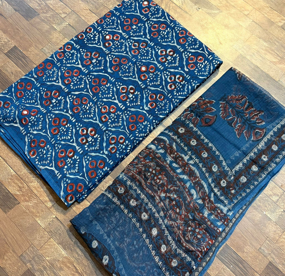 5 m jahota natural dye Handblock cotton fabric with jahota Kota doria dupatta
