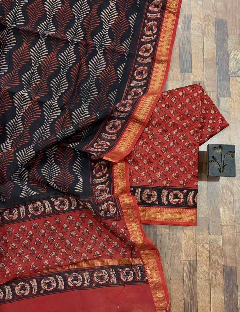 Maheshwari silk natural dye Bagru vanaspathi 3 piece set