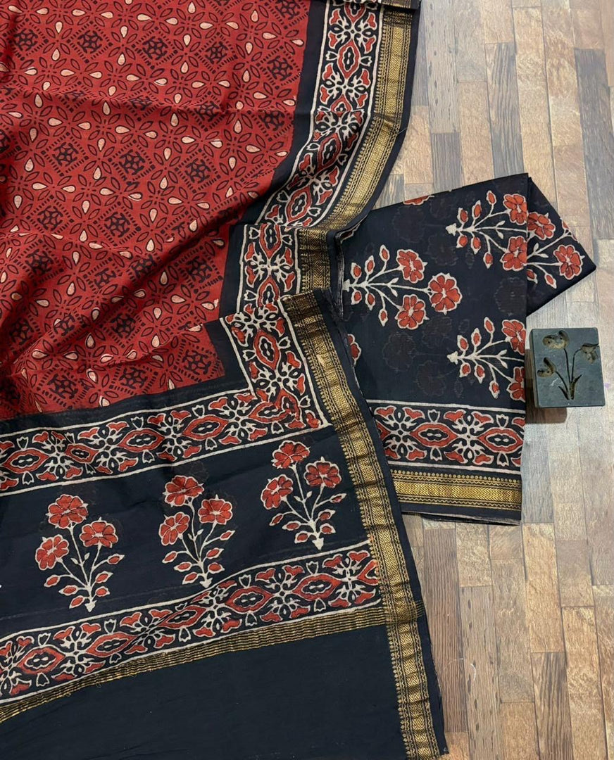Maheshwari silk natural dye Bagru vanaspathi 3 piece set