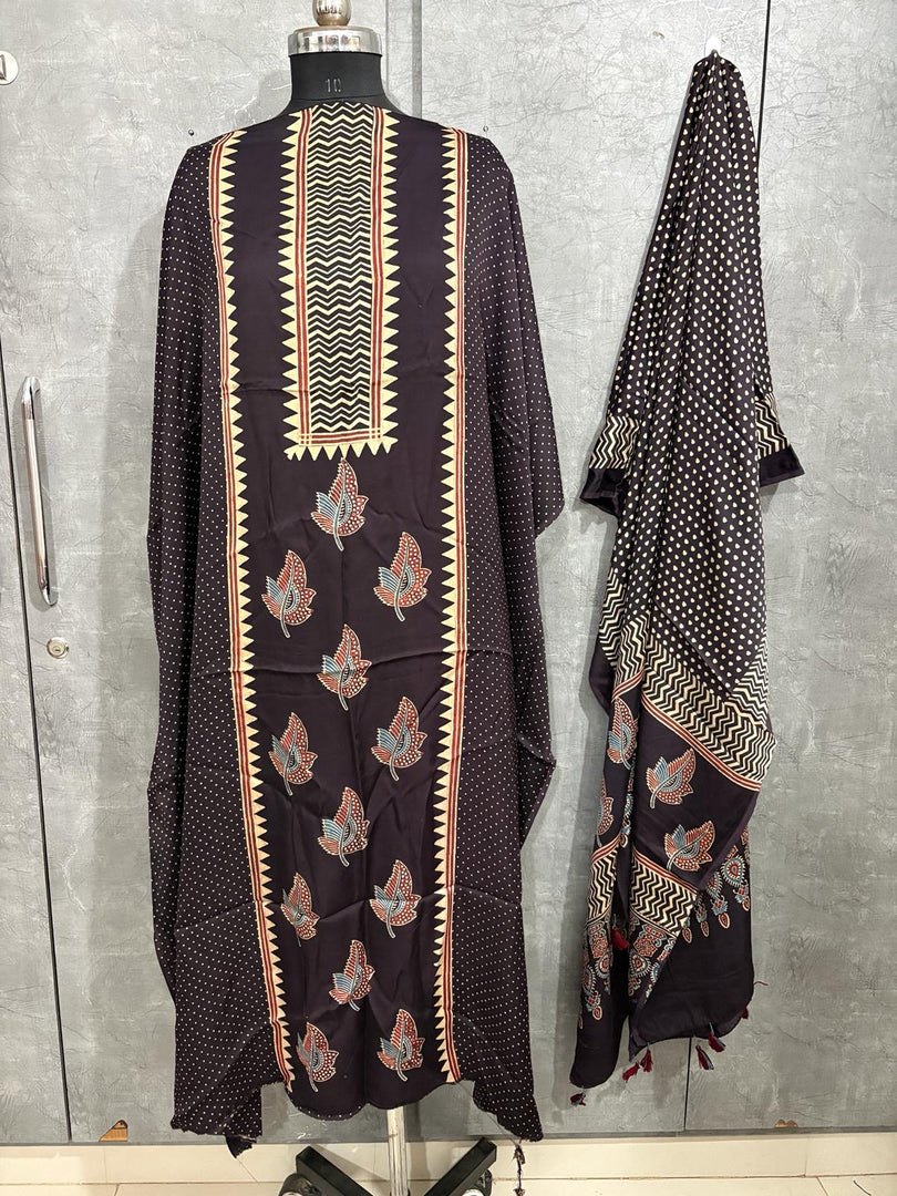 Designer style natural dye modal silk ajrakh top and dupatta 2 piece set