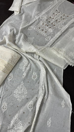 Load image into Gallery viewer, Beautiful soft Chanderi shirt and dupatta with lucknowi chikankari work and mukesh work
