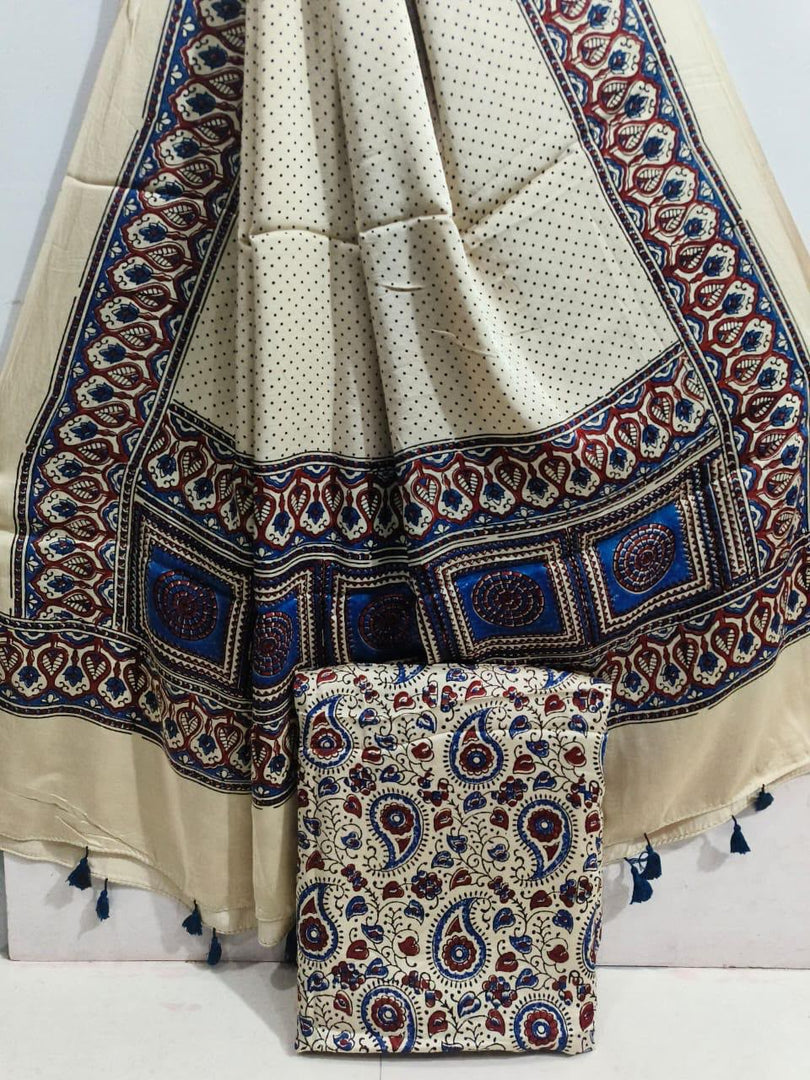 Natural Dye Ajrakh Handblocked Ajrakh  Modal  silk top and dupatta 2  piece suit