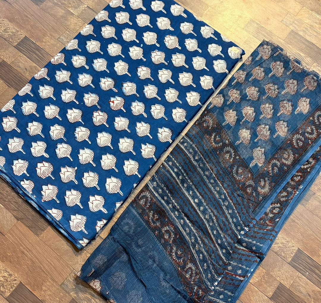 5 m jahota natural dye Handblock cotton fabric with jahota Kota doria dupatta