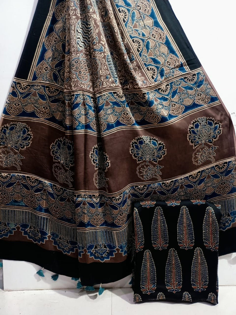 Natural Dye Ajrakh Handblocked Ajrakh  Modal  silk top and dupatta 2  piece suit