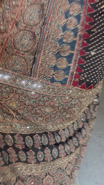 Load and play video in Gallery viewer, PREBOOKING open 30-35 working days to dispatch Handworked natural dye modal silk ajrakh saree with tazzels and blouse piece